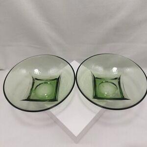 Hazel Atlas Avocado Green Salad Bowl Set Colony Pebblestone Glass Square Base 6"